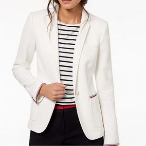 Tommy Hilfiger Cotton Blend Striped Trim White Blazer Size Small